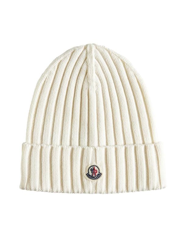 Moncler Cream Ribbed Knit Beanie with Logo Patch 0400021648348_BEIGE?wid=600&  main image 4