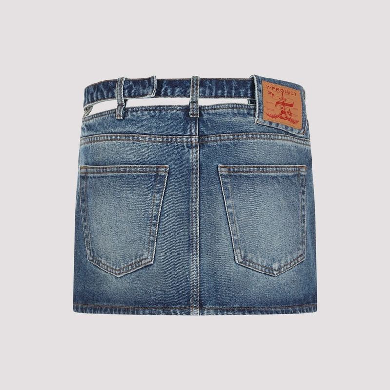 Y/project EVERGREEN AND BELT DENIM MINI SKIRT - Blue | Garmentory