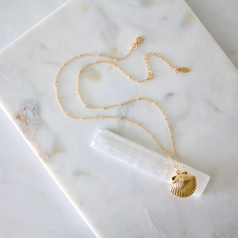 Mesa Blue Shell Locket Necklace 24K Gold Plated Garmentory