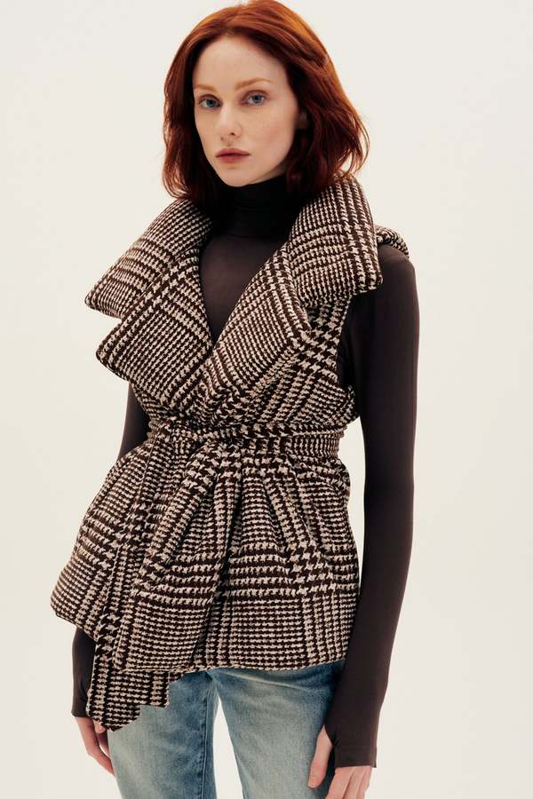 Norma Kamali Sleeveless Sleeping Bag Vest Glenn Plaid Tweed on Garmentory