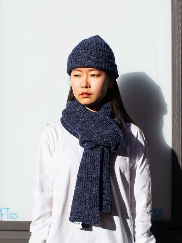 Blue Blue Japan Unisex Knitted Ribbed Scarf - Navy | Garmentory
