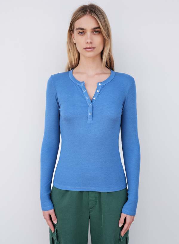 Sundry LS Snap Henley Sapphire on Garmentory