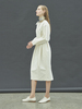 1/4 Zip Belted Long Sleeve Dress - White - Thumbnail 3