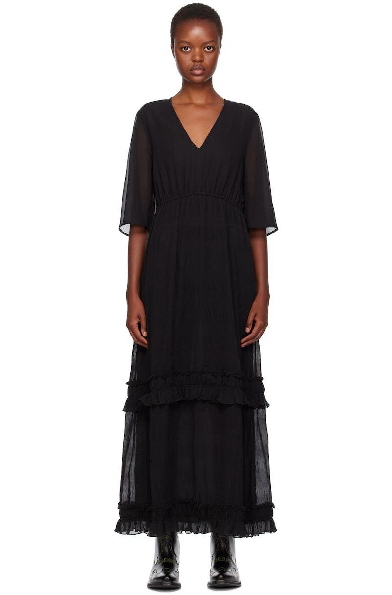 ワンピース GANNI Outerwear Nylon Maxi Dress Ganni Pleated Maxi Dress - Black | Garmentory