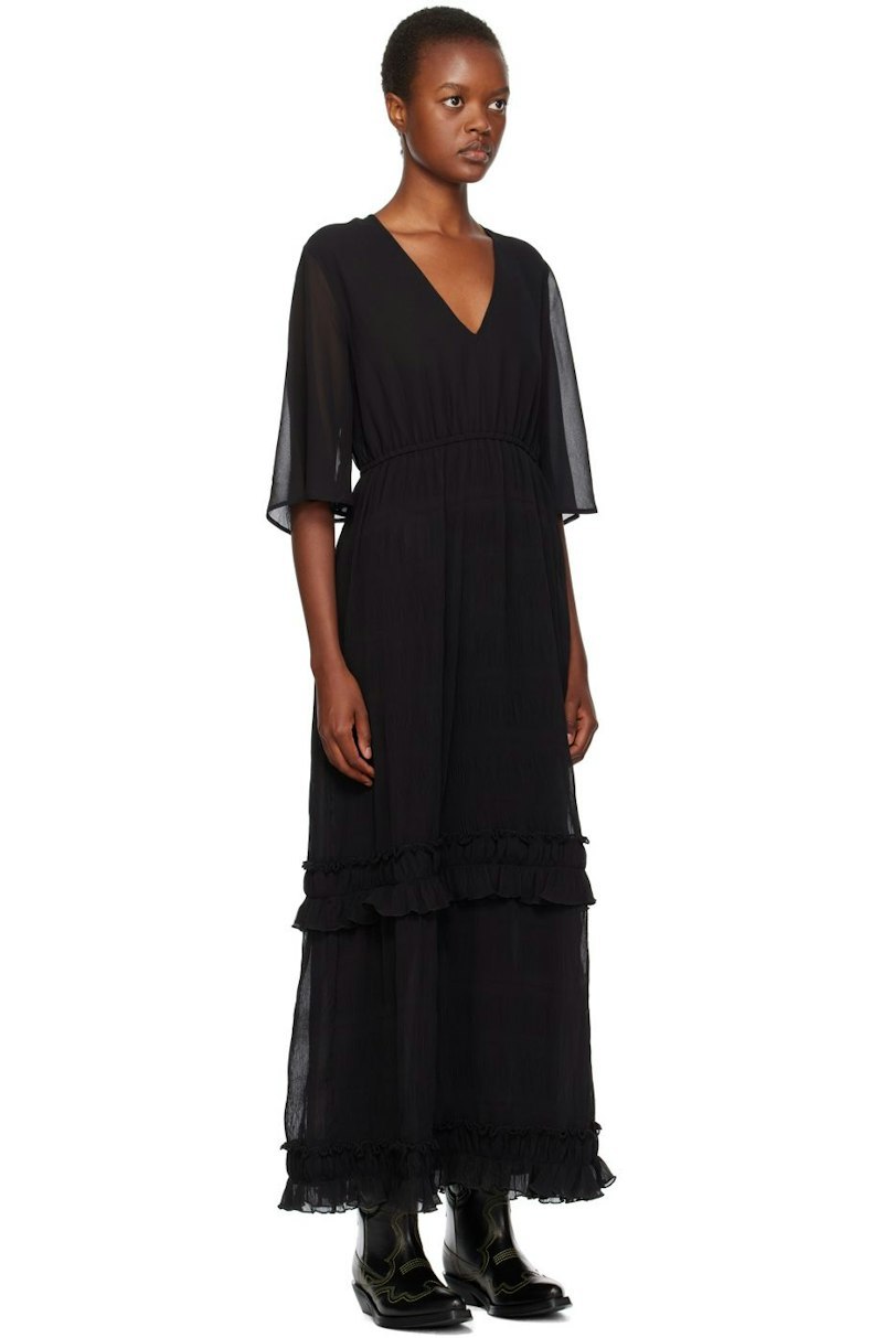 Ganni Pleated Maxi Dress - Black | Garmentory