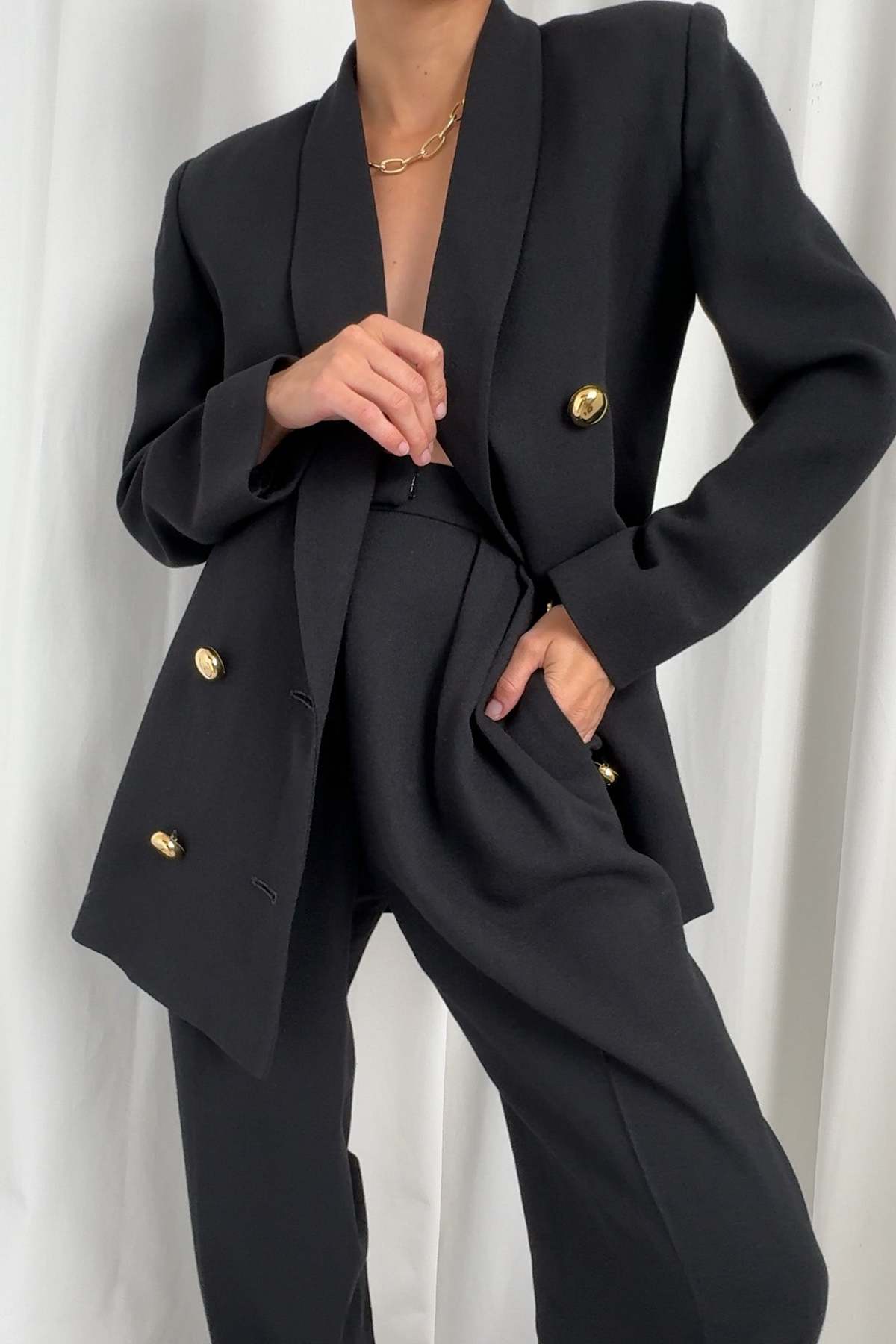 Vintage Wool Double Breasted Pantsuit Noir Garmentory