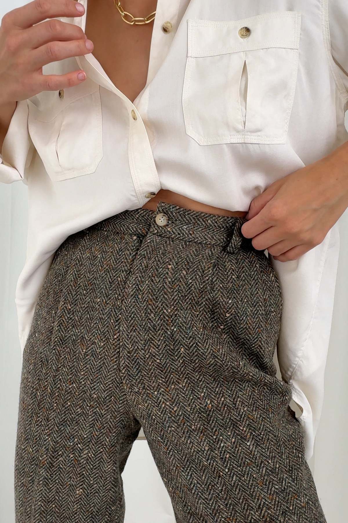 パンツ 90's Ralph Lauren Herringbone Wool Pants Vintage Ralph Lauren Wool Herringbone Trousers - Noisette | Garmentory