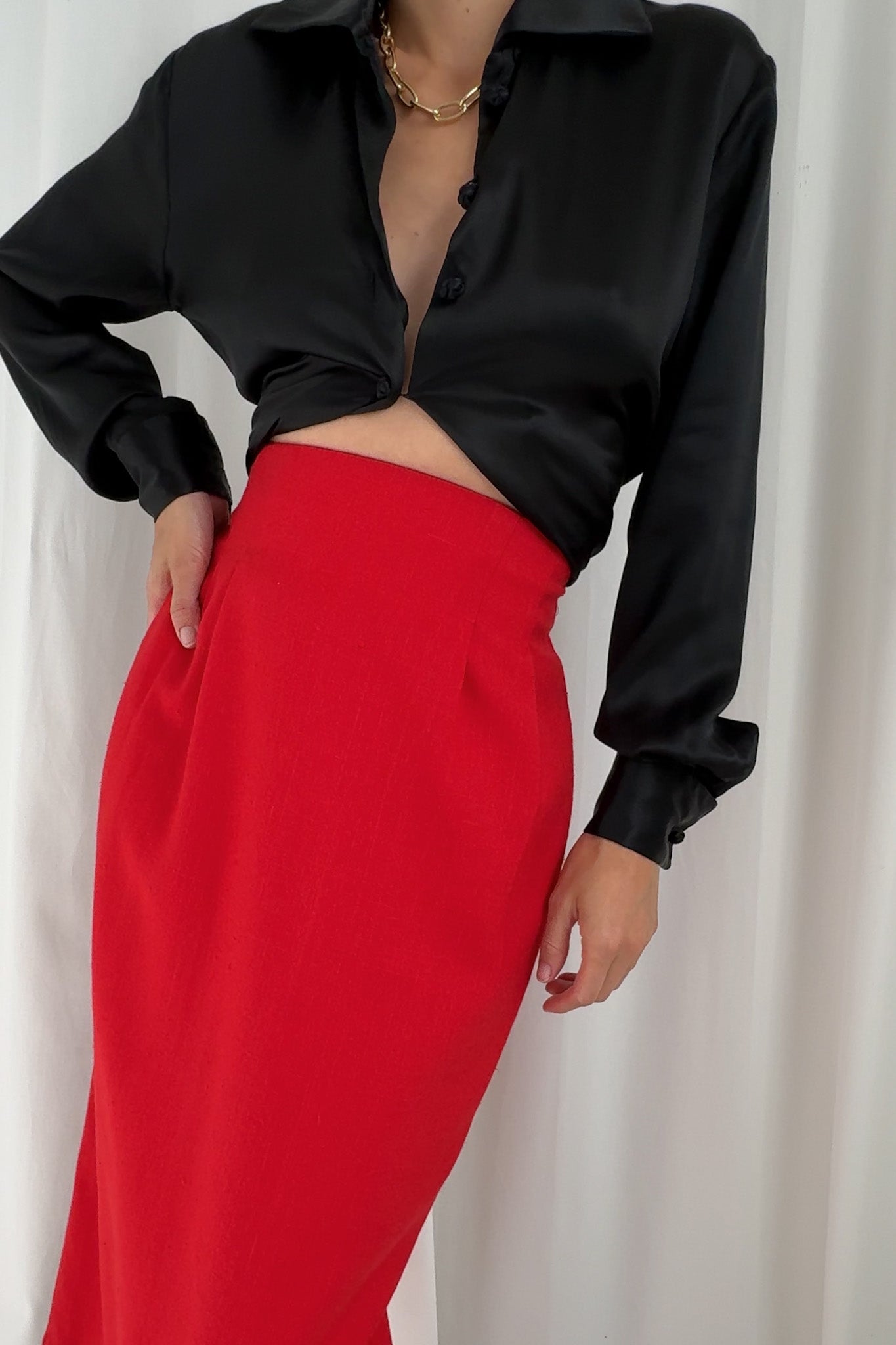 Vintage Red Midi Tube Skirt 90s Red Midi Skirt Made In Italy