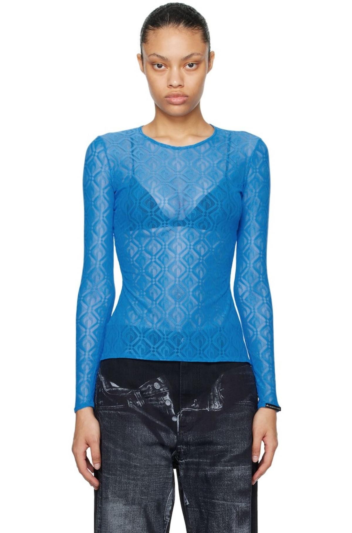 Marine Serre SSENSE Exclusive Blue Long Sleeve T-Shirt