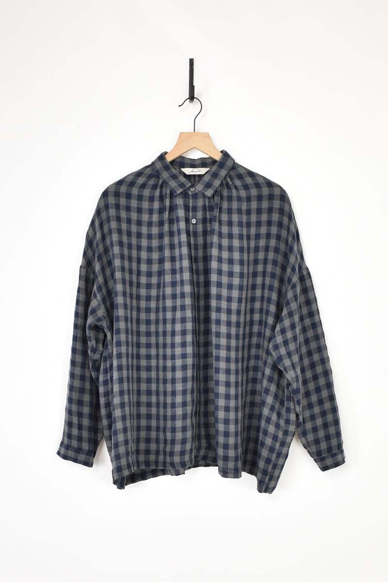 ICHI ANTIQUITES Azumadaki Linen Gingham Shirt - Charcoal | Garmentory 