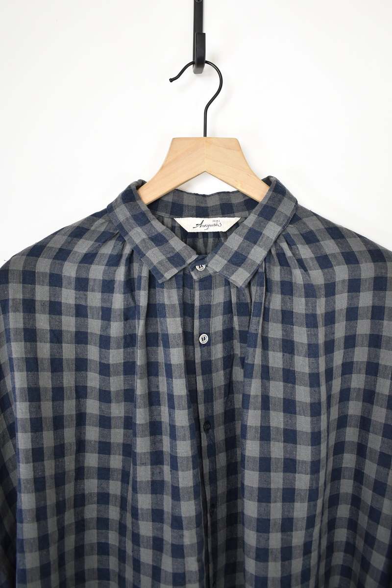 ICHI ANTIQUITES Azumadaki Linen Gingham Shirt - Charcoal | Garmentory 