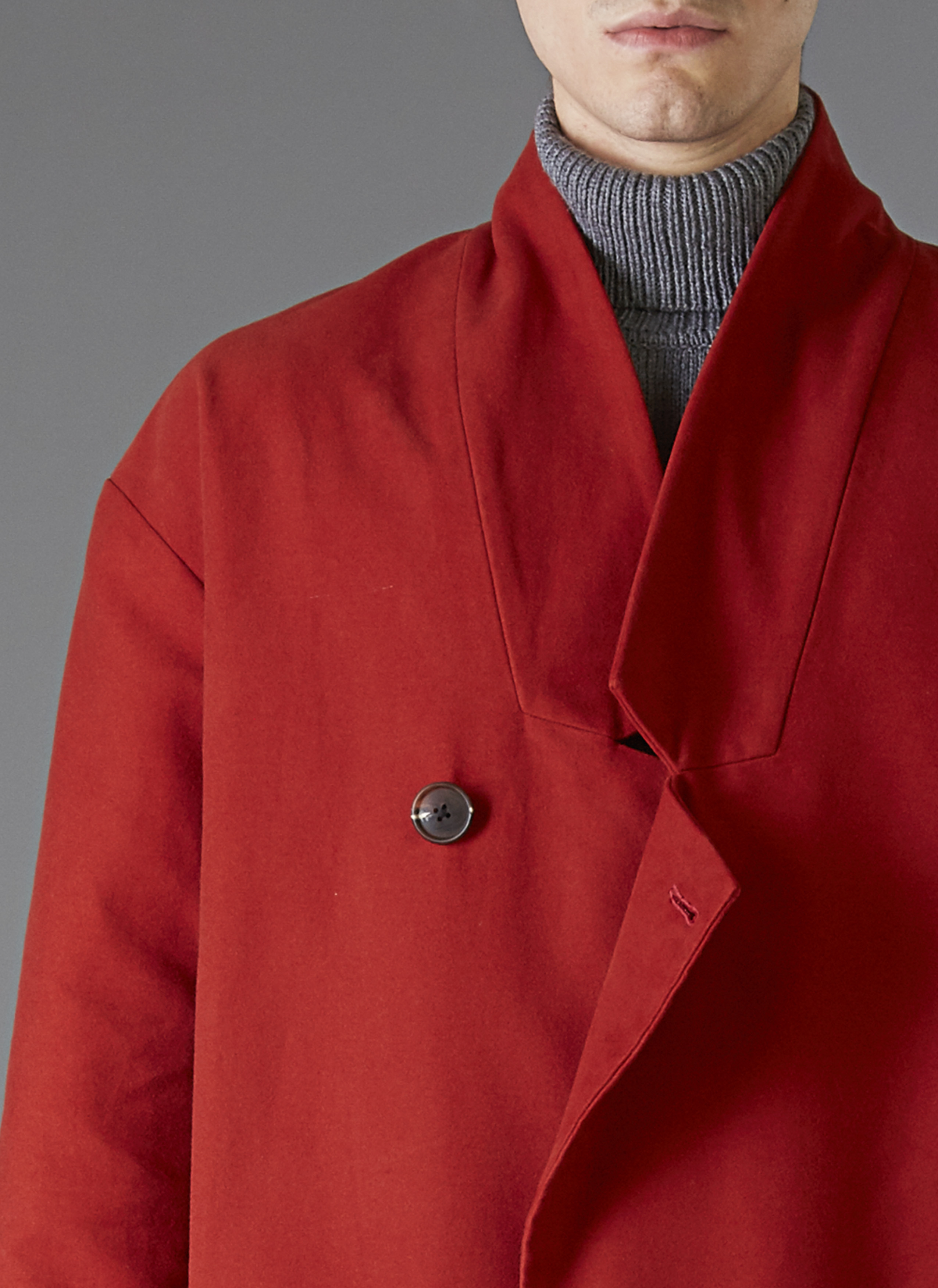 Grei Moleskin Crossover Overcoat In Rust Garmentory