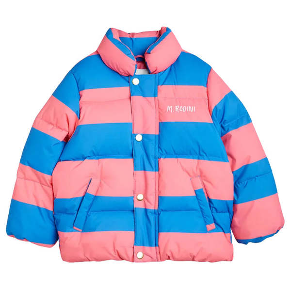 Mini Rodini Child Puffer Jacket Pink And Blue Stripes | Garmentory