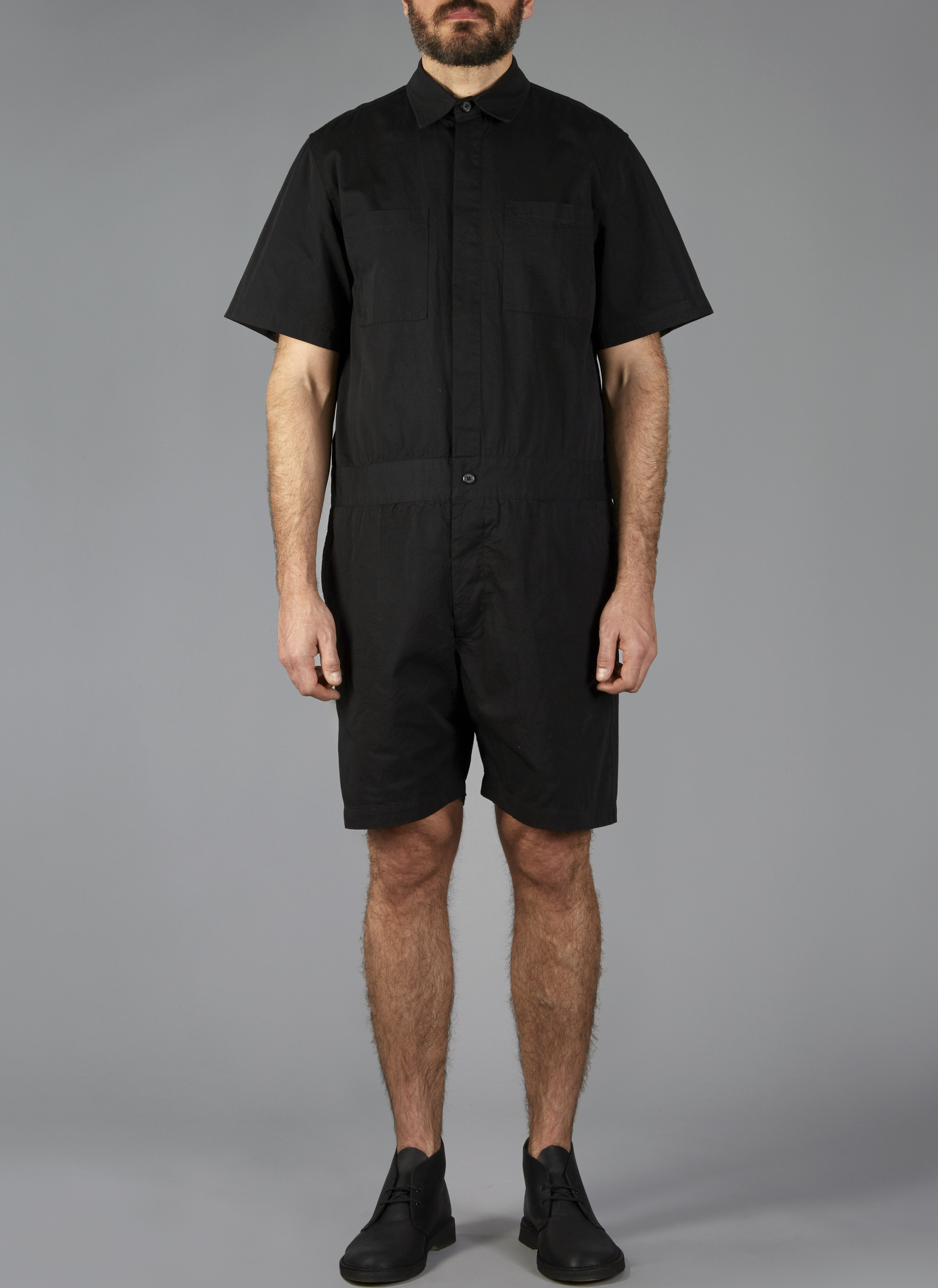 black short sleeve boiler suit