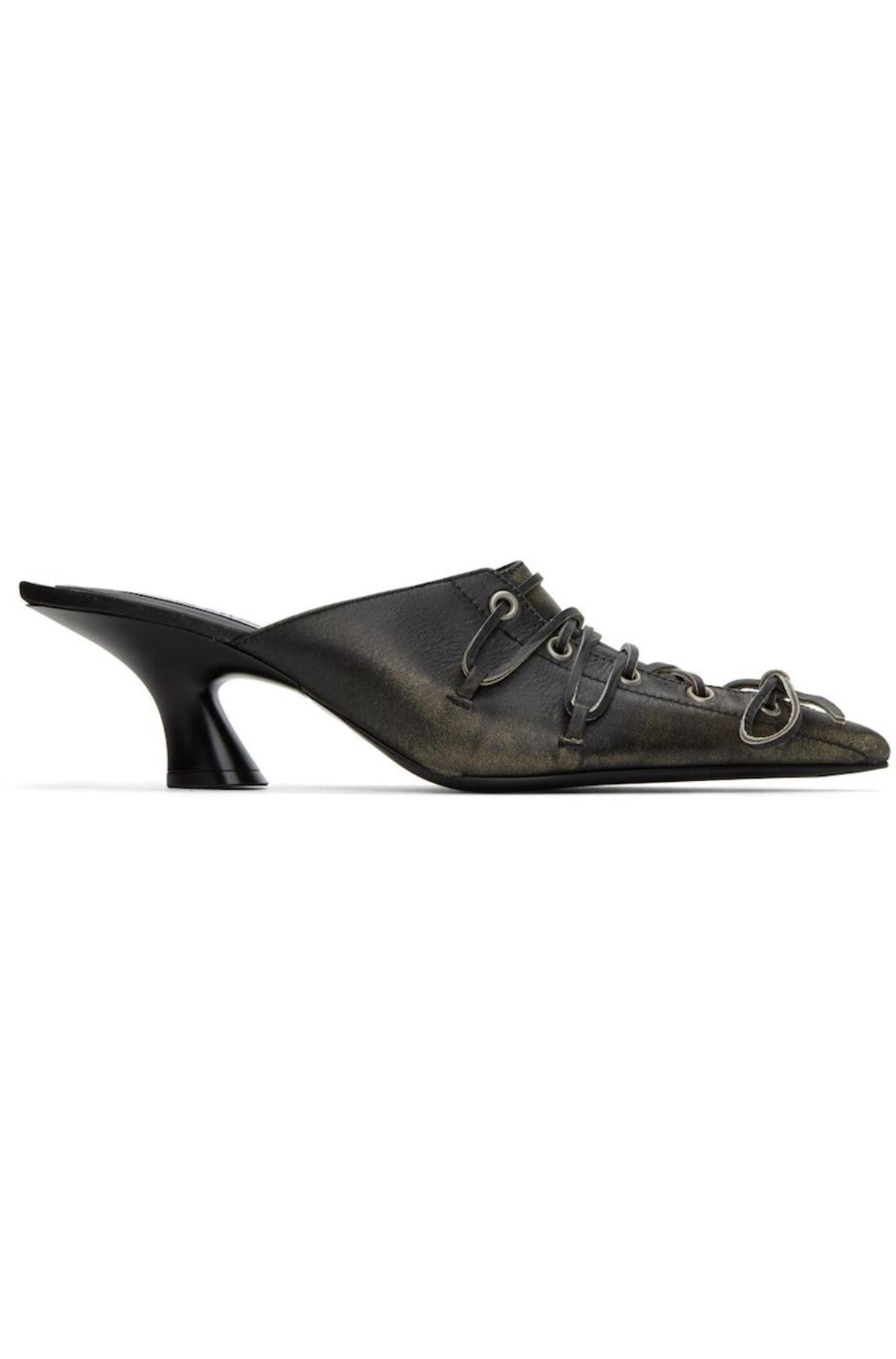 Acne Studios Lace Up Heel Mules - Black | Garmentory