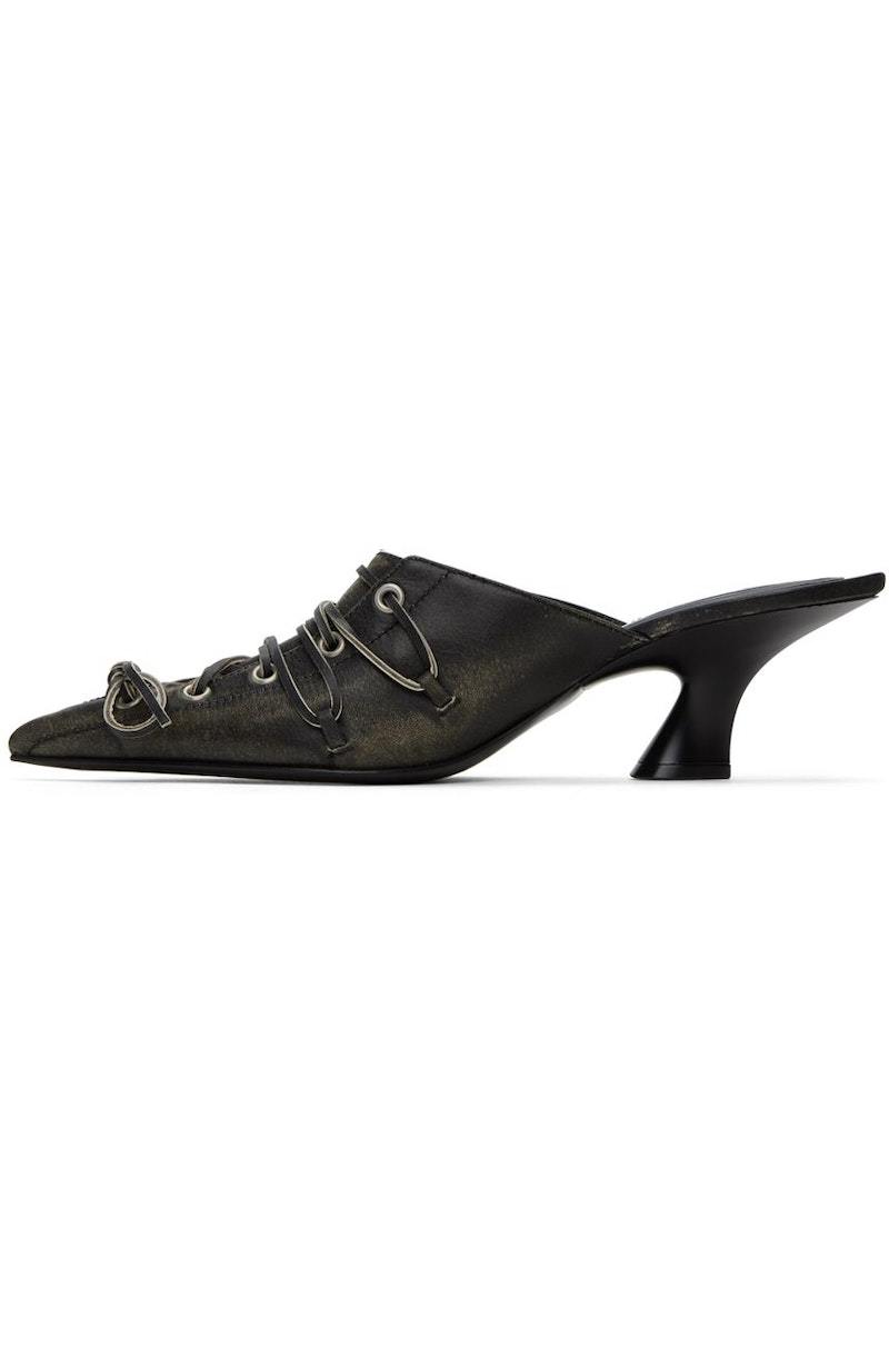 び*る様 Acne Studios ブラック ミュール Acne Studios - Leather buckle mule - Black/white