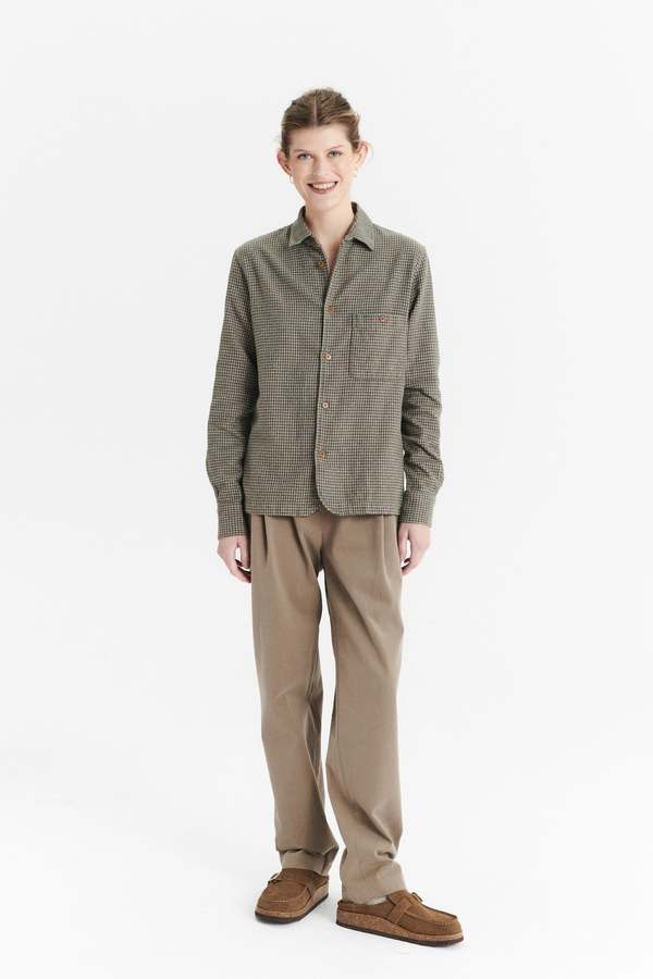 Delikatessen Chequered Portuguese Cotton Flannel Shirt - Brown/Vivid Green/Curry Yellow