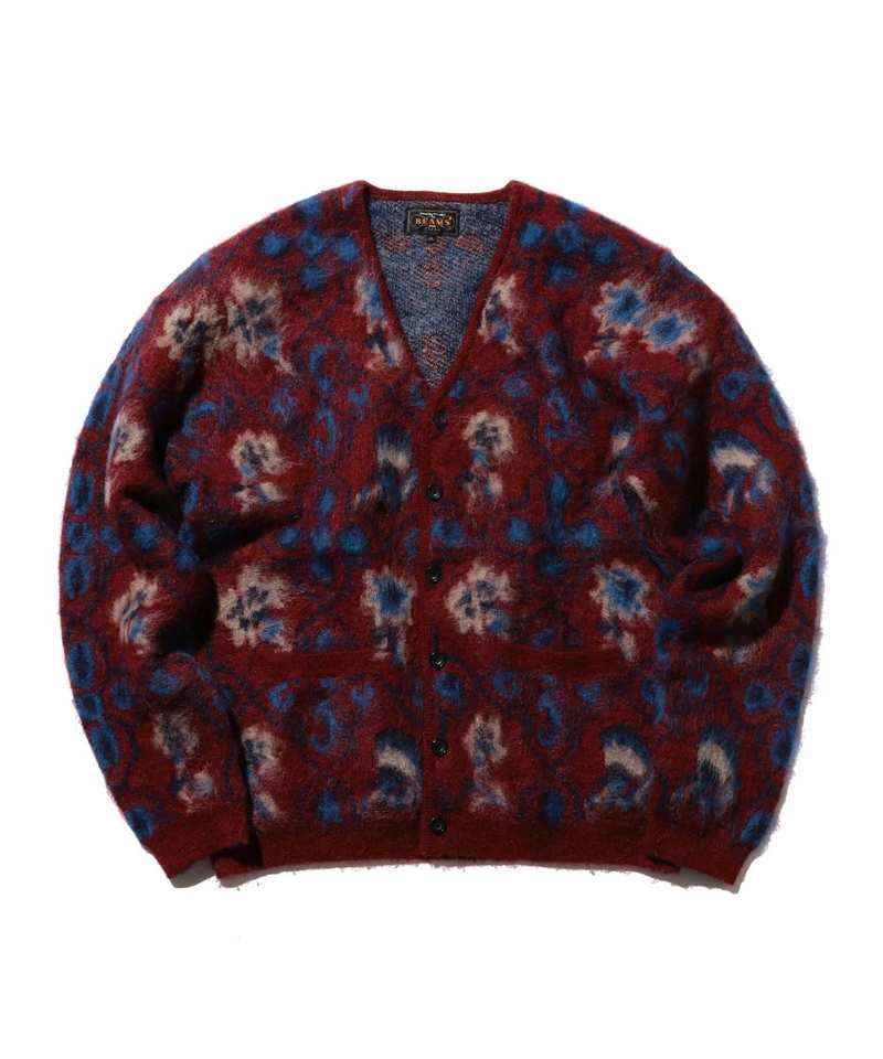 Beams Plus Botanical Jacquard Cardigan - Burgundy | Garmentory