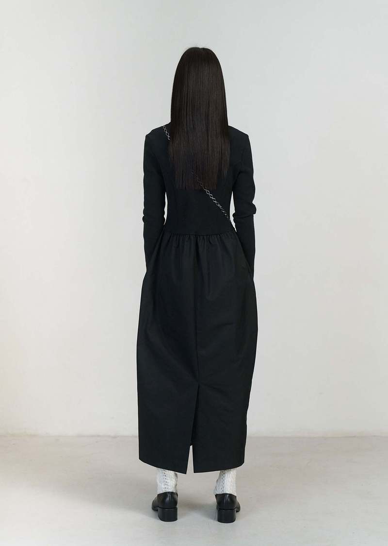 【AMOMENTO】23fw HALF ZIP-UP LONG DRESS AMOMENTO Half-zip Dress - Black | Garmentory
