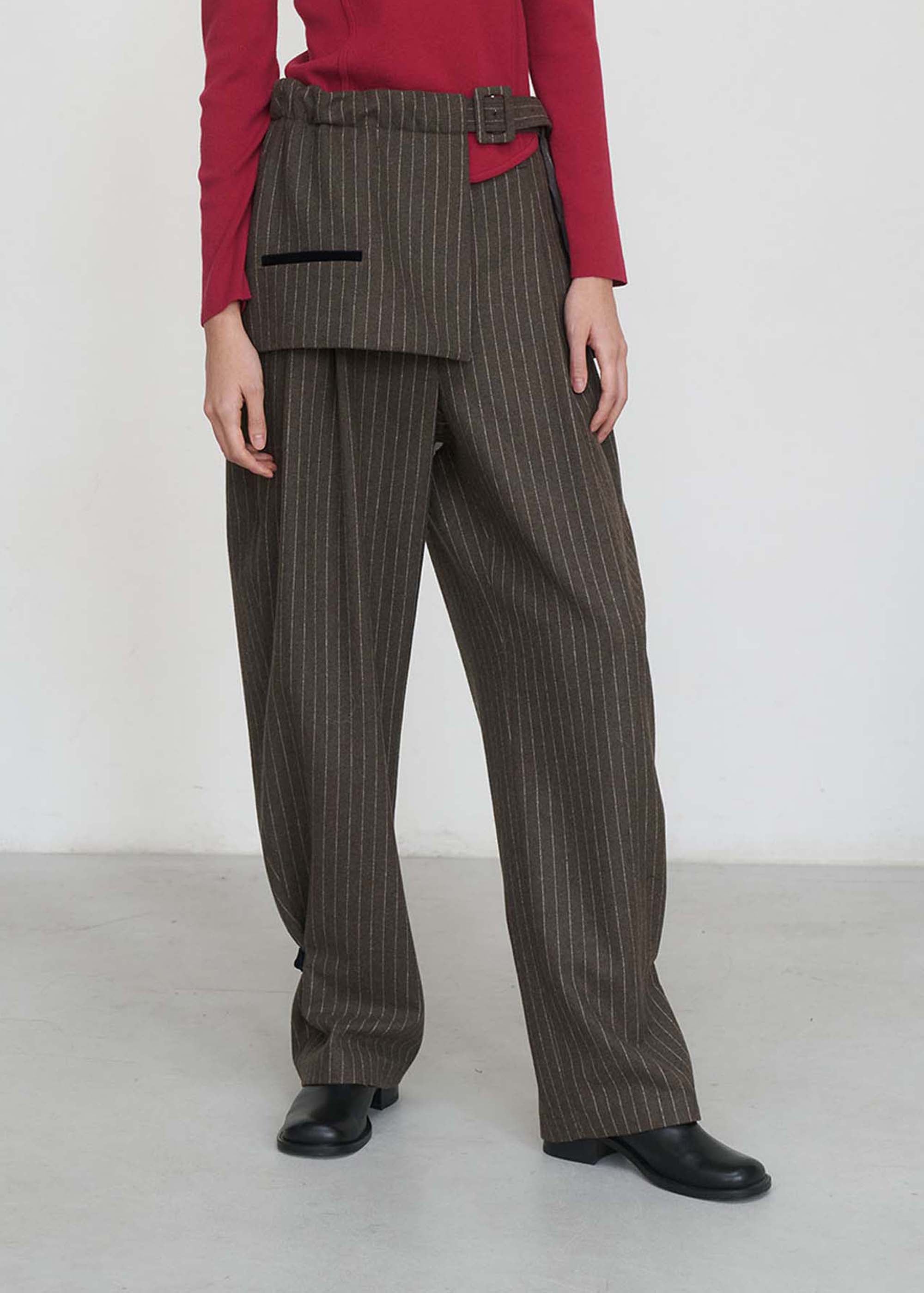 AMOMENTO☆23FW STRIPE BELT SKIRT AMOMENTO Belted Skirt - Brown Stripe | Garmentory
