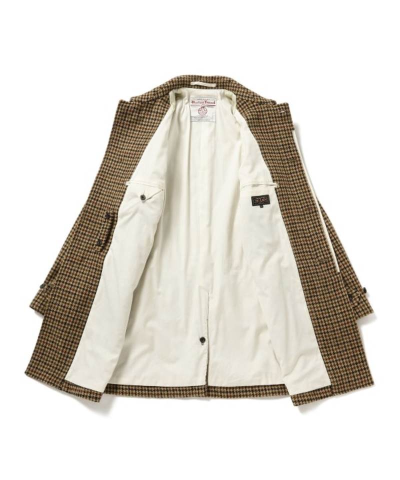 Beams Plus Balmacaan Collar Coat Harris Tweed - GUN CLUB CHK