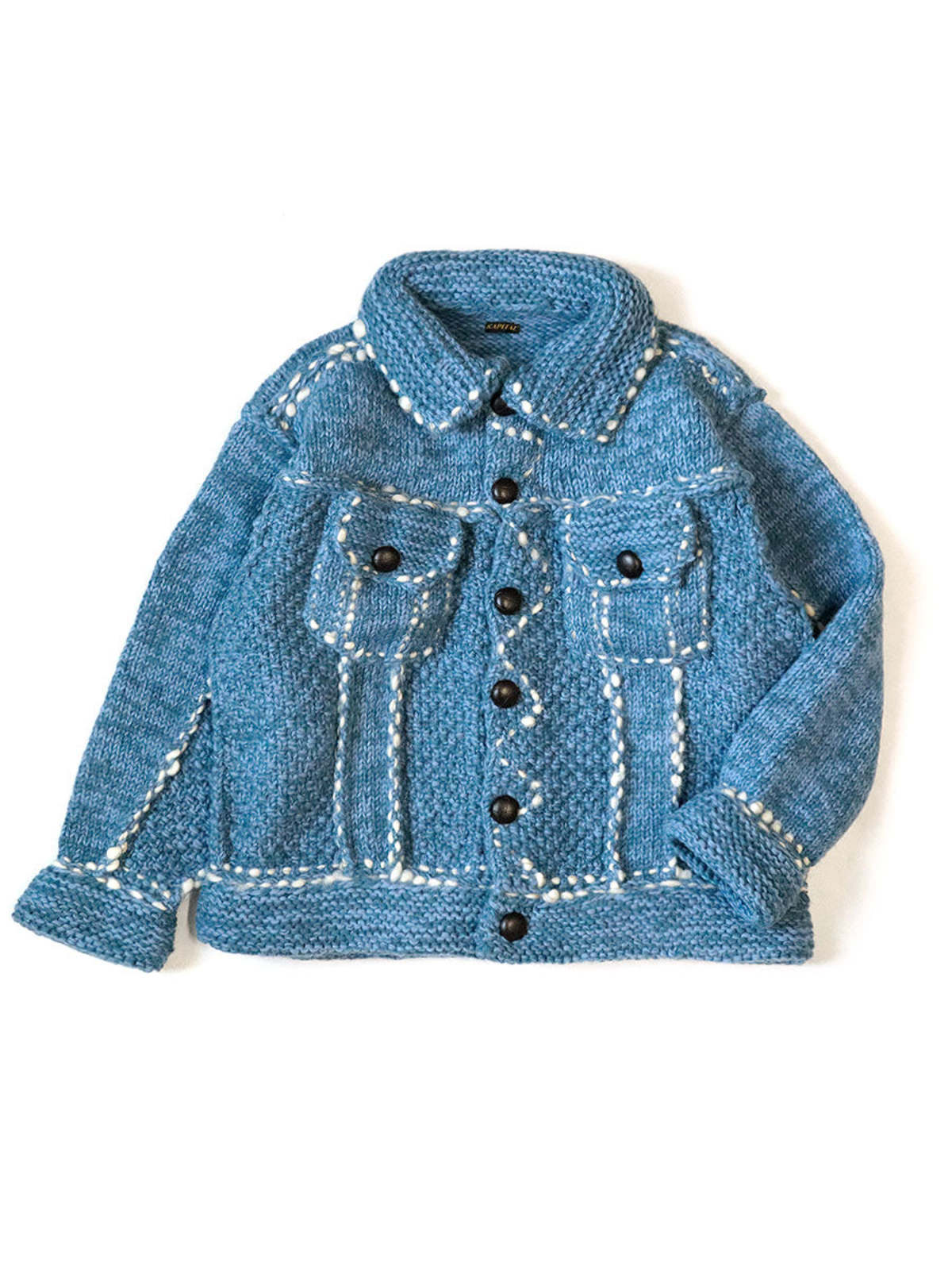 Kapital Wool Hand Knit G-Jacke Cowichan - Navy | Garmentory