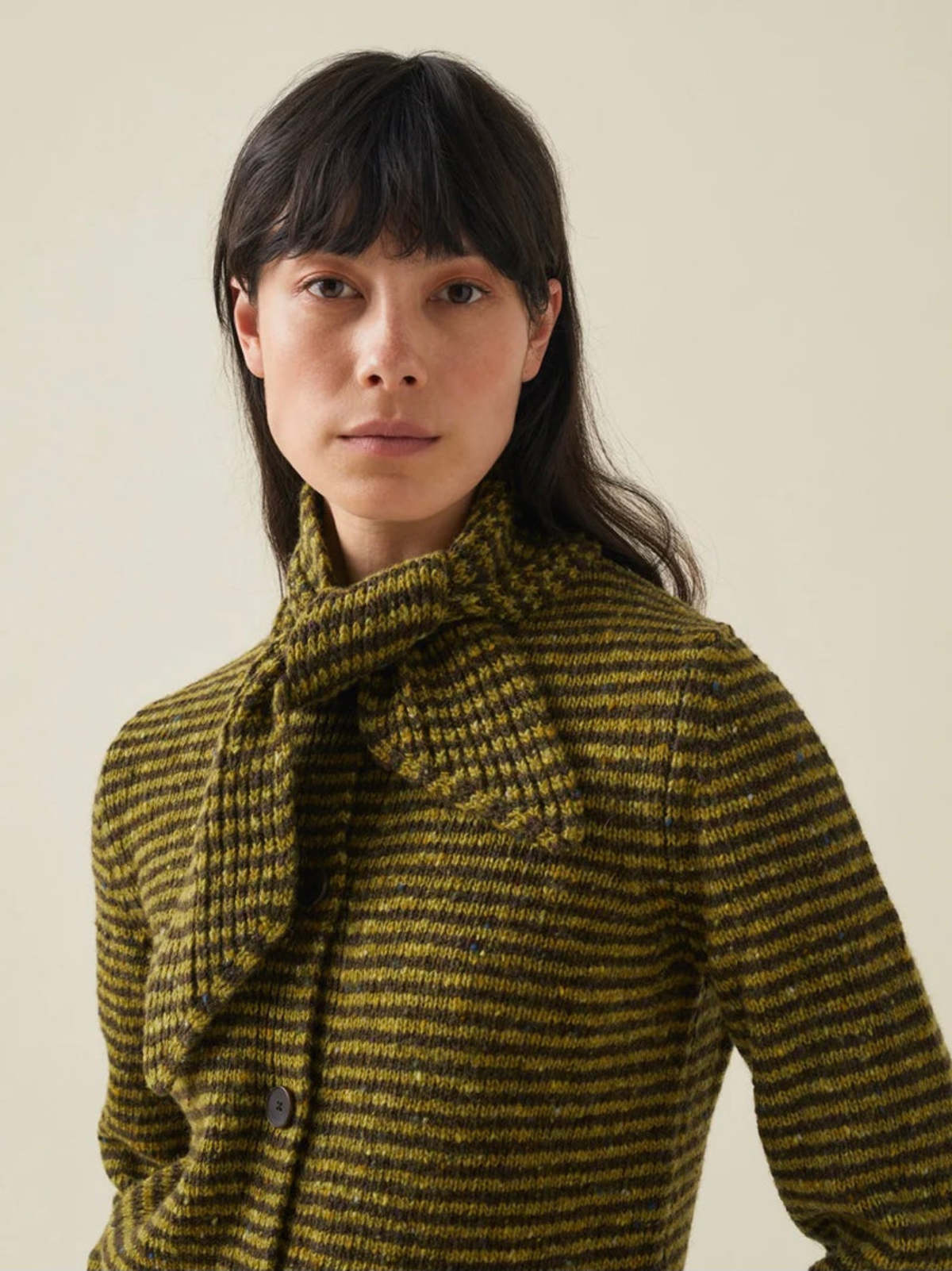 TOAST Tie Neck Stripe Donegal Cardigan - Green Multi | Garmentory