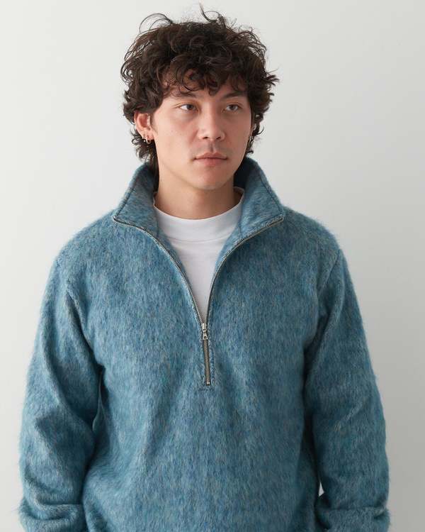Ernie Palo Mohair Terry Half Zip - Sax | Garmentory