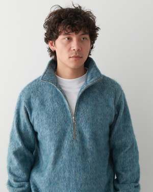 Ernie Palo Mohair Terry Half Zip - Sax | Garmentory