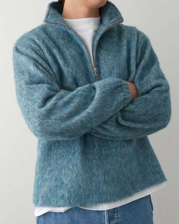 Ernie Palo Mohair Terry Half Zip - Sax | Garmentory