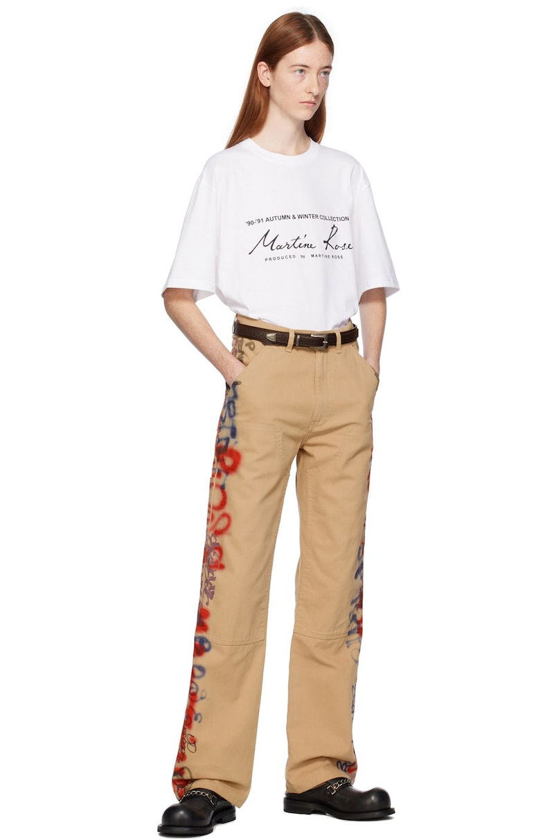 Martin rose ペイントパンツ Martine Rose SSENSE XX Brown Graffiti Trousers - Cream | Garmentory