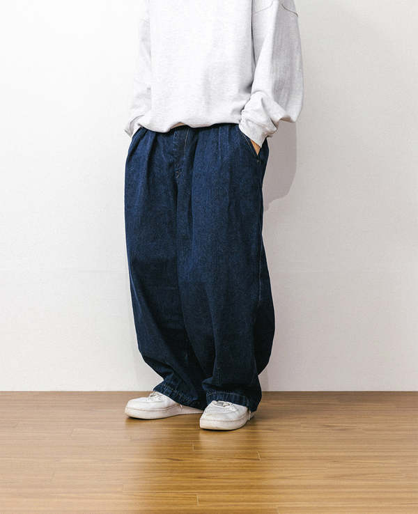 パンツ ANGLAN Balloon Denim Pants Wide Fit Navy Anglan Rigid Indigo Denim Balloon Pants | Garmentory