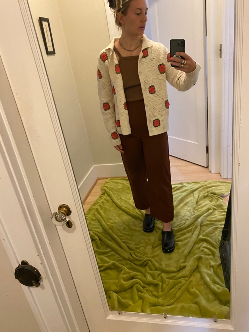 Rosette crochet shirt cardigan 