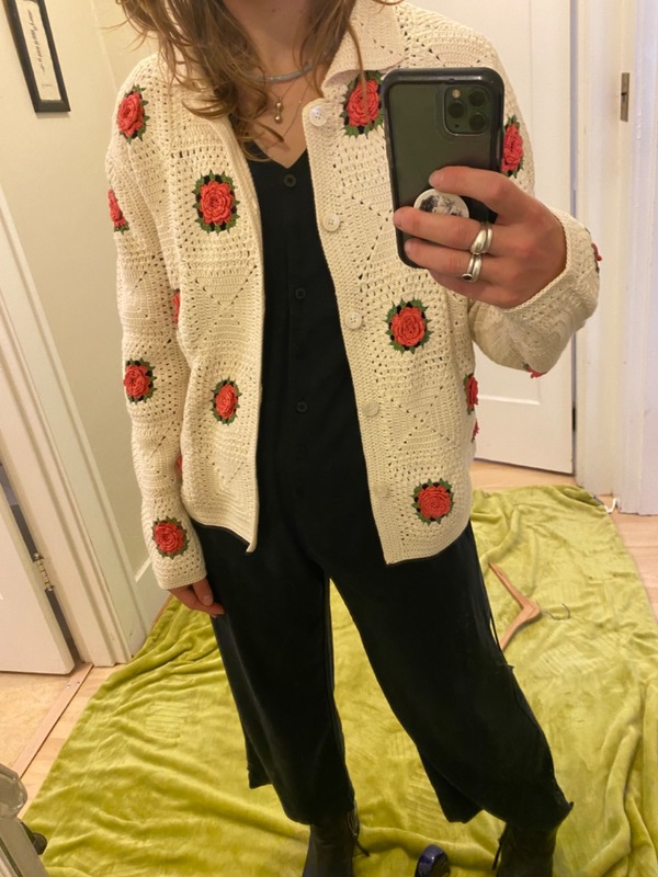 Rosette crochet shirt cardigan | Garmentory