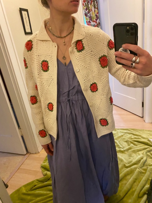 Rosette crochet shirt cardigan | Garmentory