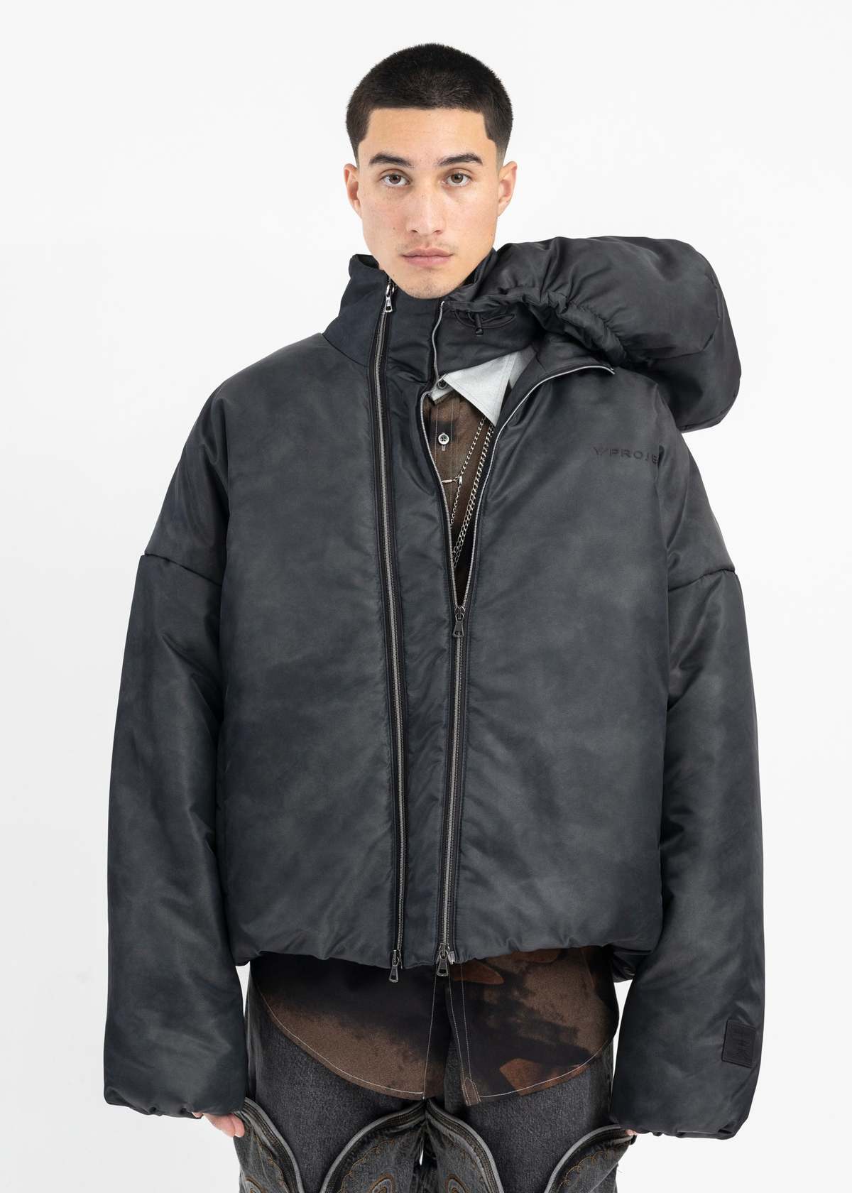 2010123 Grey High Collar Puffer Jacket
