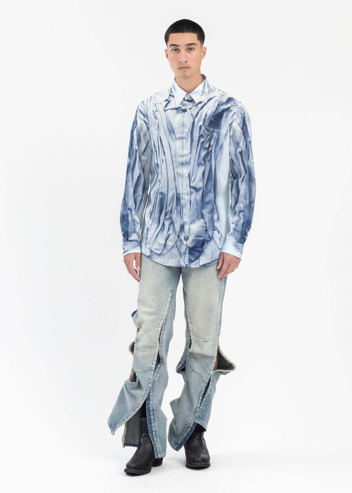 Y/project Compact Print Shirt - Light Blue Multi | Garmentory