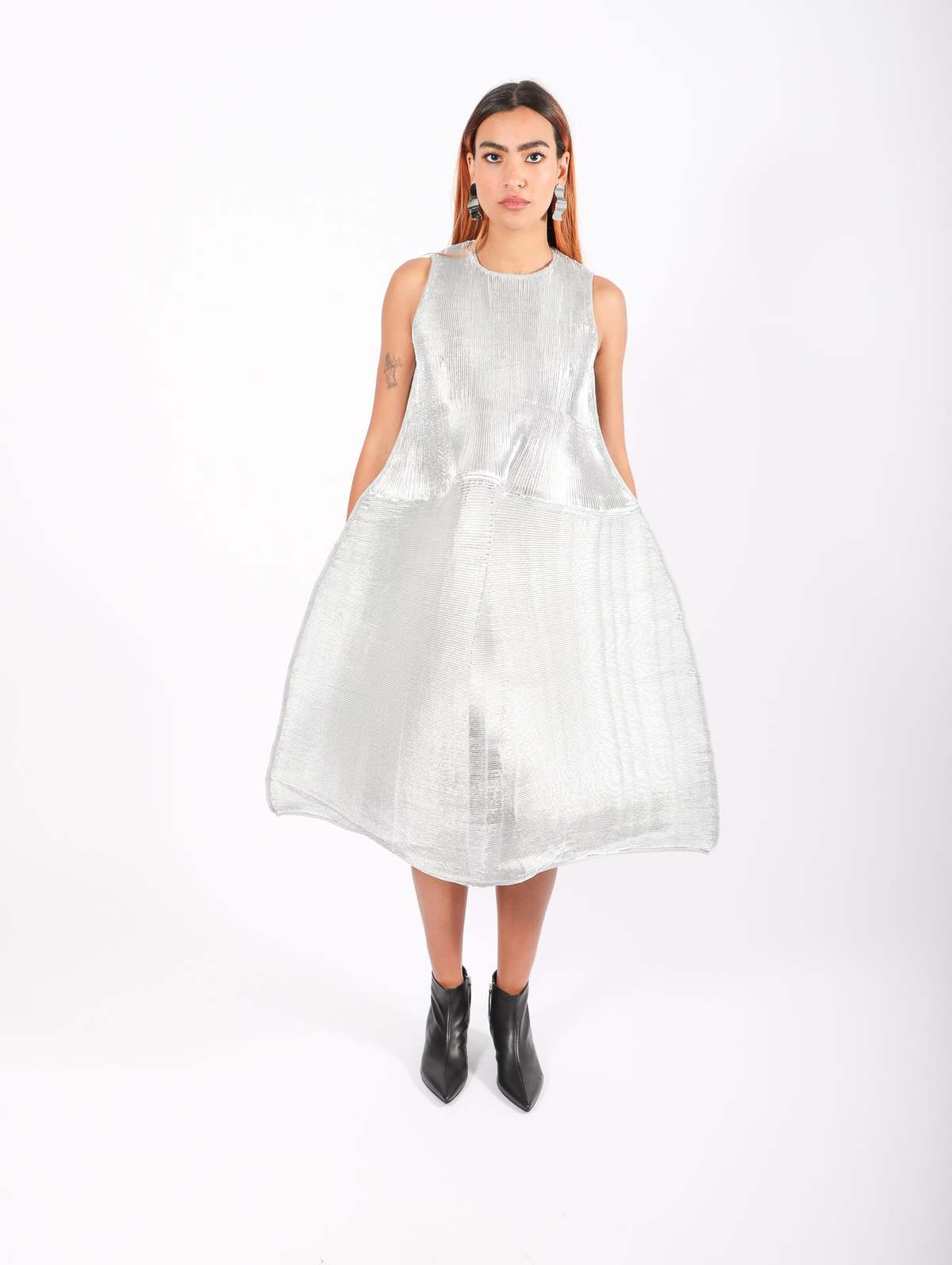 Sleeveless Ripple Dress in Silver by Melitta Baumeister - Image 1 of 10