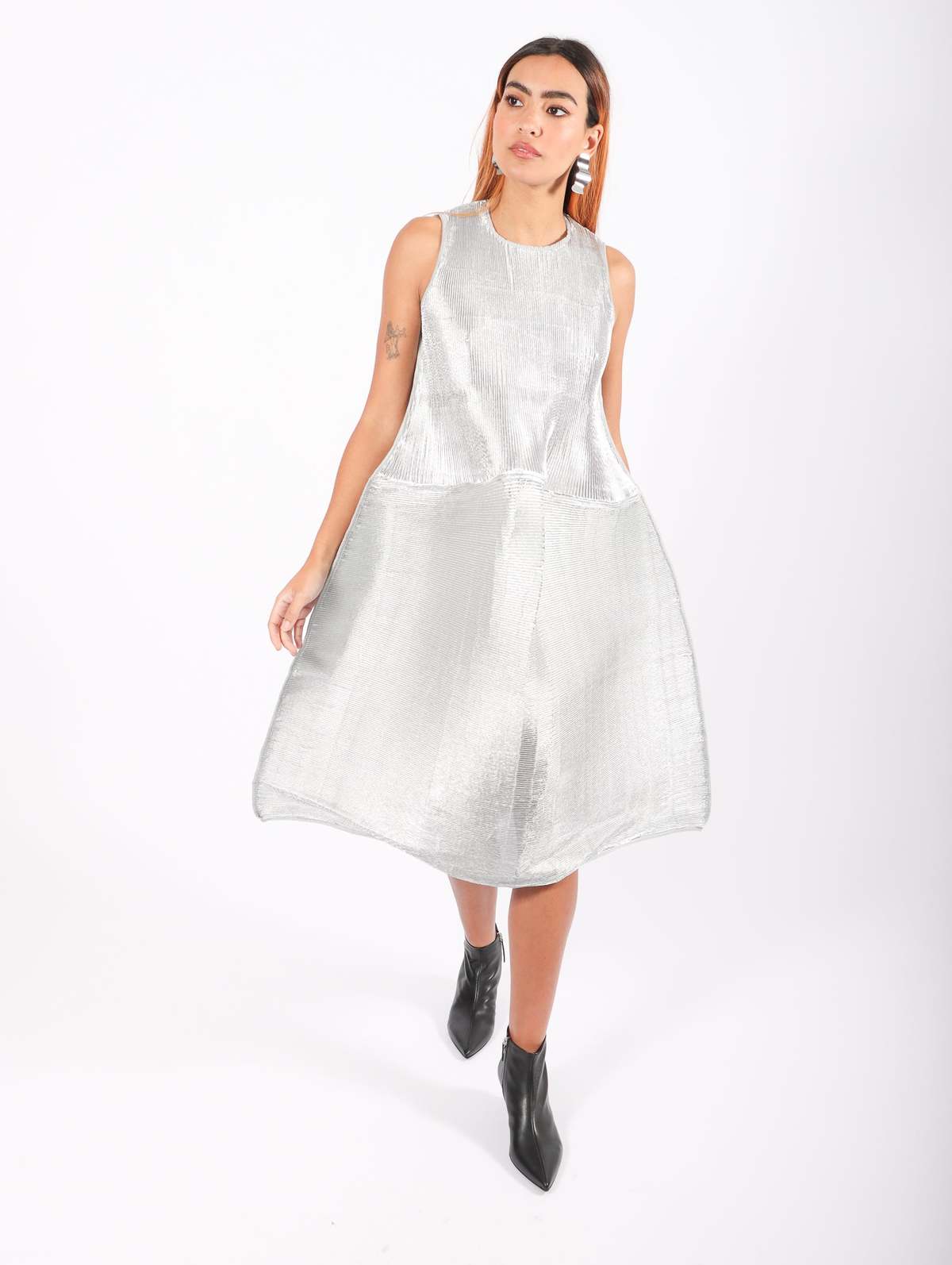 Sleeveless Ripple Dress in Silver by Melitta Baumeister - Image 3 of 10