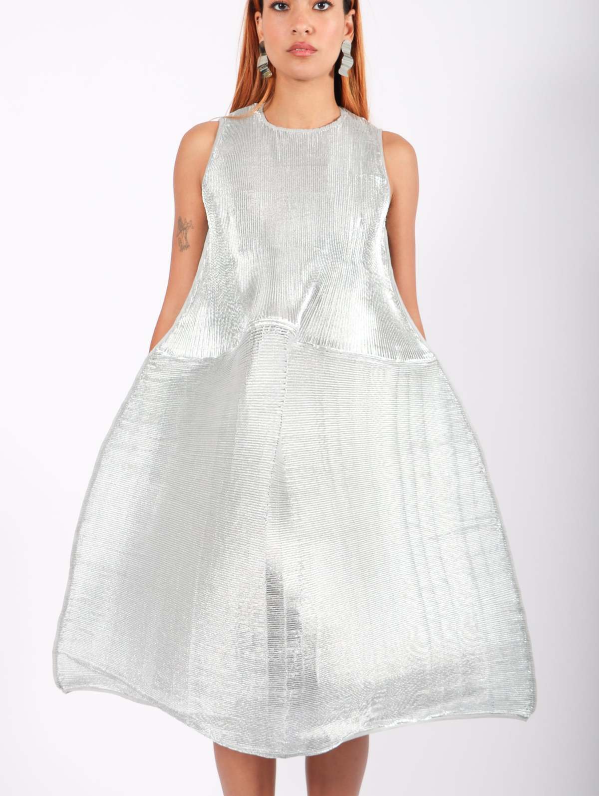Sleeveless Ripple Dress in Silver by Melitta Baumeister - Image 5 of 10