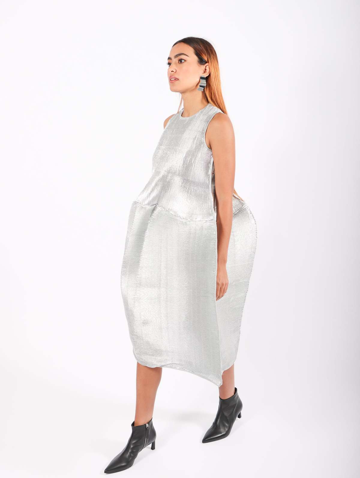 Sleeveless Ripple Dress in Silver by Melitta Baumeister - Image 6 of 10