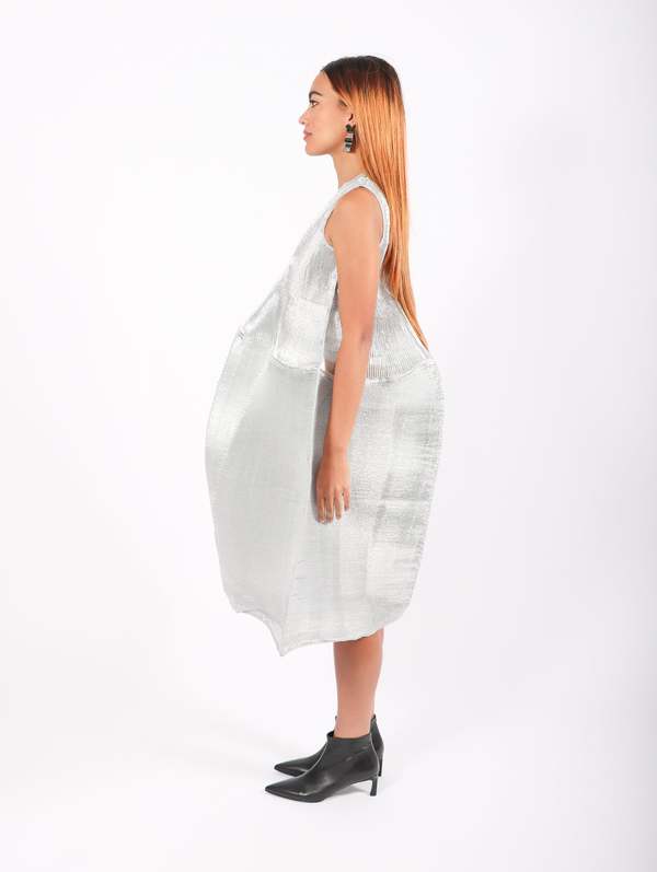 Sleeveless Ripple Dress in Silver by Melitta Baumeister