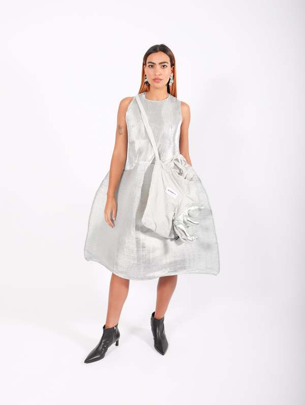 Sleeveless Ripple Dress in Silver by Melitta Baumeister