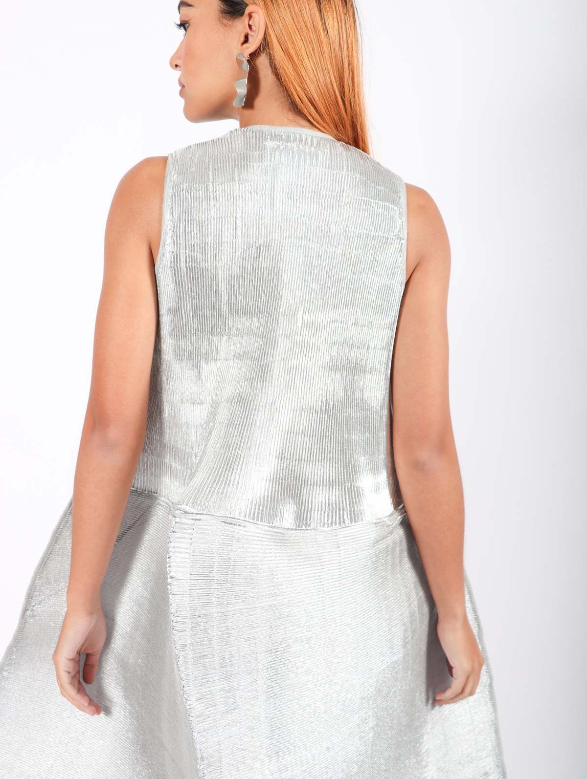 Sleeveless Ripple Dress in Silver by Melitta Baumeister - Image 9 of 10