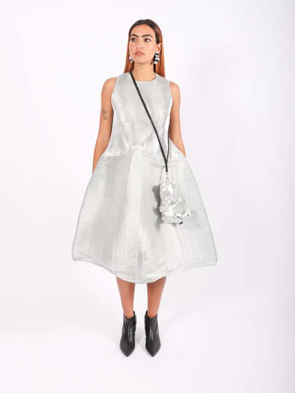 Sleeveless Ripple Dress in Silver by Melitta Baumeister
