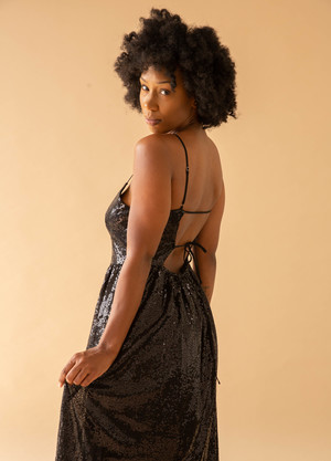 Ali Golden Tie-Back Sequin Maxi Dress - Black Sequin | Garmentory