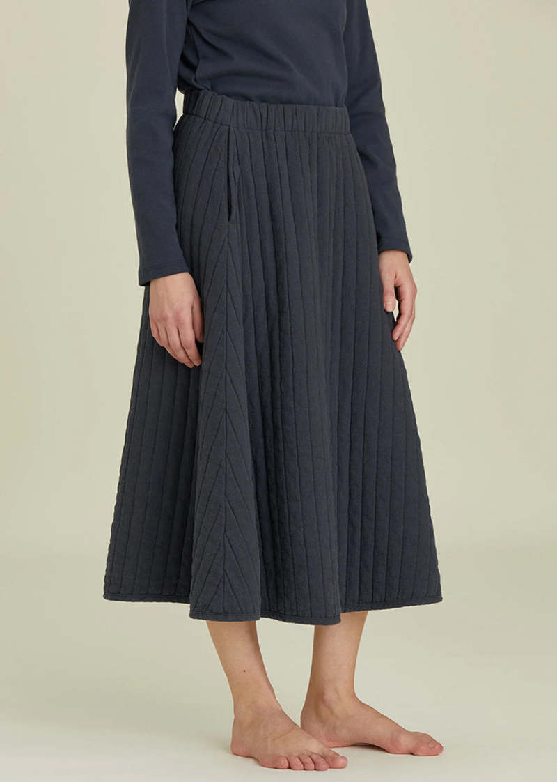 Black Crane Quilted Skirt - Dark Navy