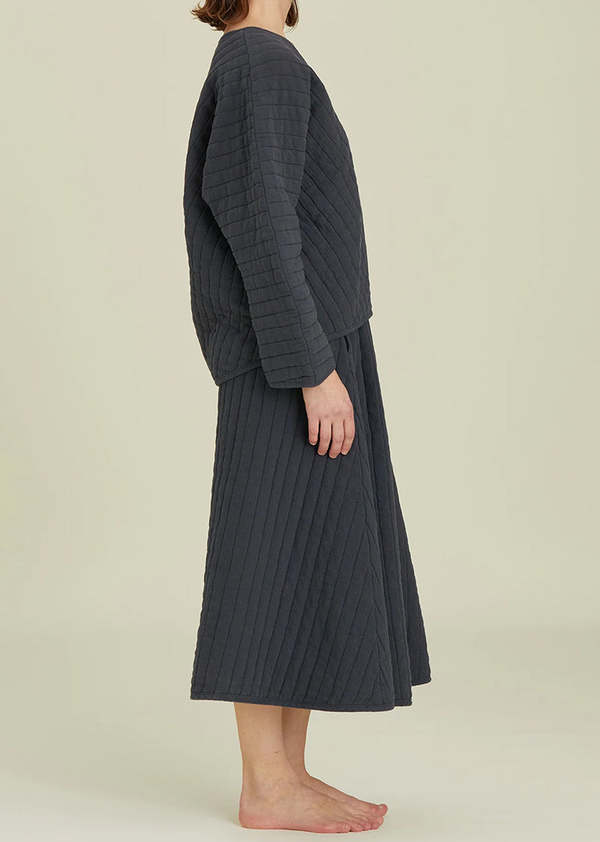 Black Crane Quilted Skirt - Dark Navy