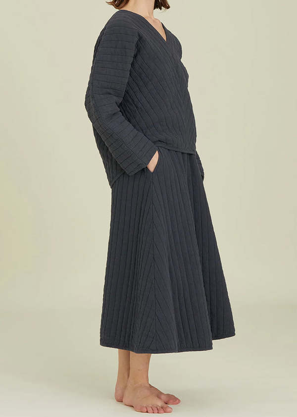 Black Crane Quilted Skirt - Dark Navy