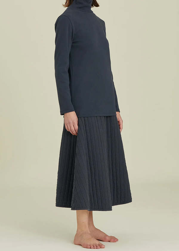 Black Crane Quilted Skirt - Dark Navy